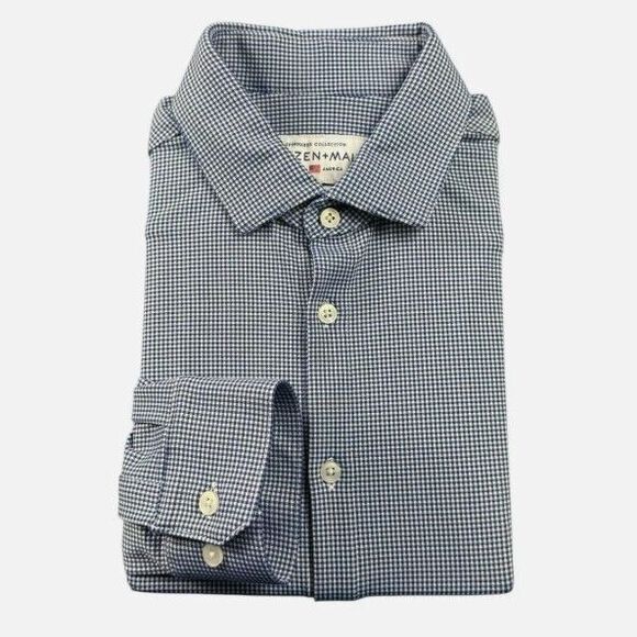 Mizzen & Main Spinnaker Dress Shirt Mens Size XL Trim Fit Performance Navy Check - Picture 1 of 13